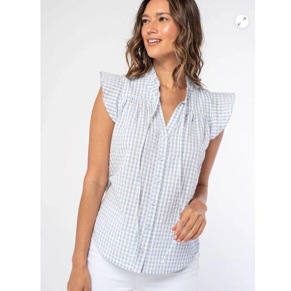 Lovestitch Felicity Flutter Sleeve Top Womens Size Small Gingham 100% Cotton - Picture 1 of 5